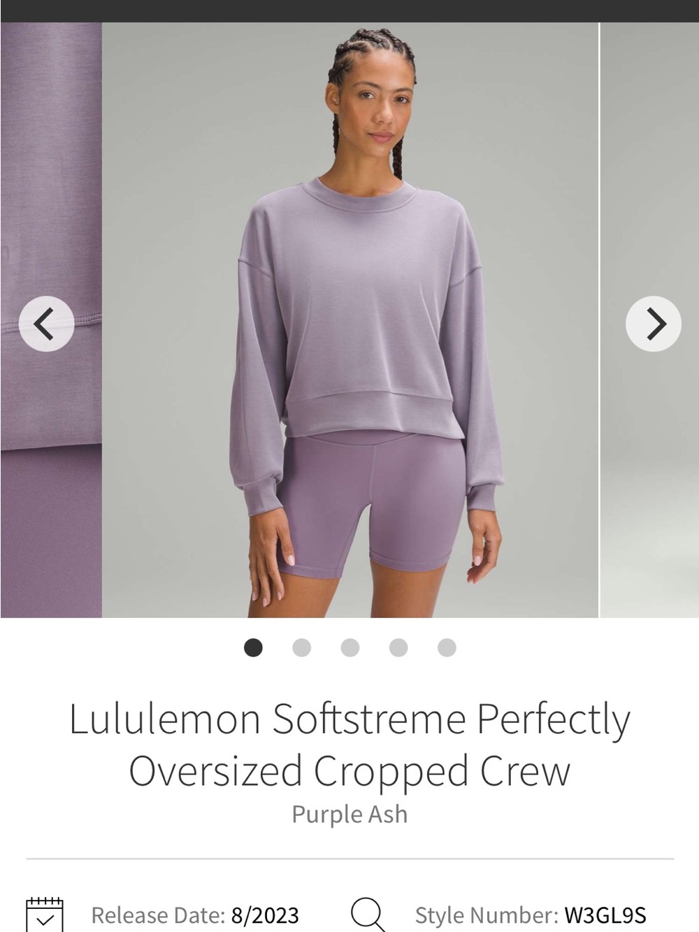 Lululemon Softstreme perfectly  Oversized Cropped Crew - Purple Ash